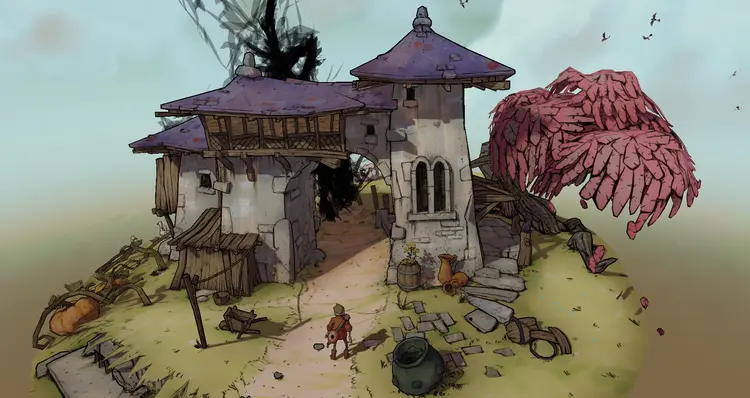 Village scene with outlines in glTF from Sketchfab ( https://sketchfab.com/3d-models/ftm-0970f30574d047b1976ba0aa6f2ef855 by Luis Fernandez )